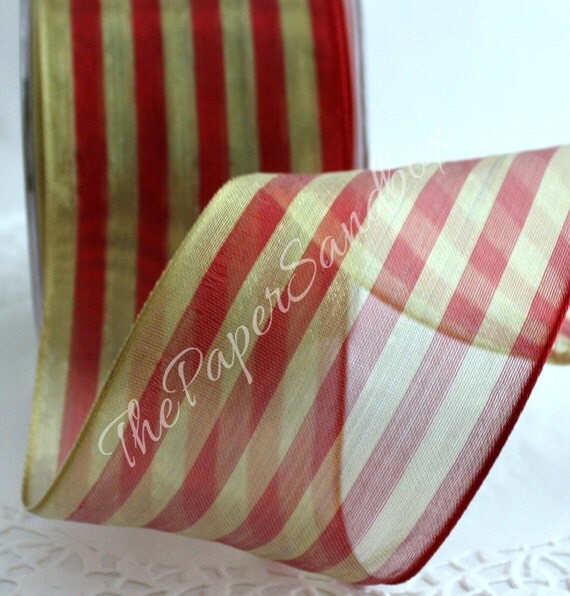 Wired Red/Gold Ribbon 2.5 wide by the yard Striped