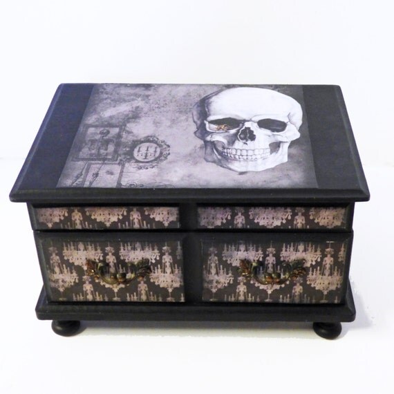 Gothic Jewelry Box Skull Jewelry Box Upcycled Music Box