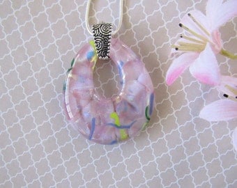 Soft Pink Dichroic Glass Pendant - Glowing Dichroic Glass Necklace - Fused Glass Jewelry for Her - 102-15