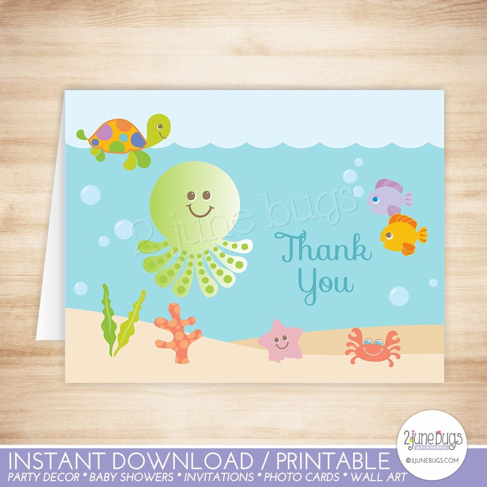 Under The Sea Thank You Card Template Sea Creatures Folded