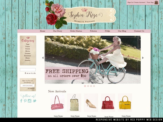Items Similar To Boutique Website Ooak Website Design Ecommerce Website Template Rustic Chic Rustic Website Template