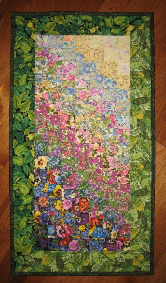 Sunny Garden Flowers Art Quilt Fabric Wall Hanging by TahoeQuilts