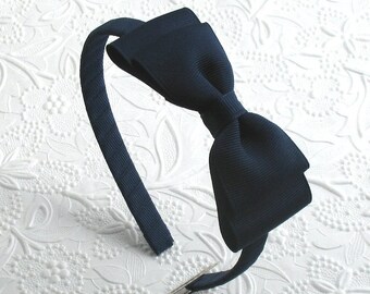 Navy Blue Bow Headband, School Uniform Bow / Headband, Girls Headband, Light Navy Blue Hair Bow Headband, Hard Headband, Toddler Headband
