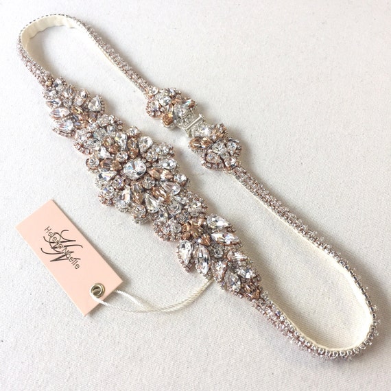 Rose Gold Dainty Crystal Bridal Belt Art Deco Crystal Bridal