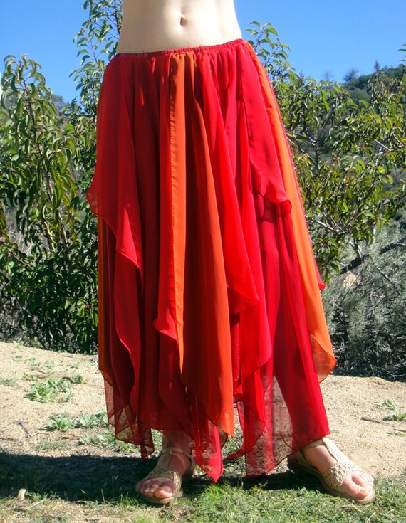 Ameynra Belly Dance Petal Skirt Mixed Red colors Size XL New