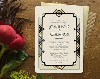 Gold Wedding Invitation. Art Deco Wedding Invitation, Gatsby Wedding, Wedding Invitations, Art Deco Save the Date, Art Deco Wedding, Savoy