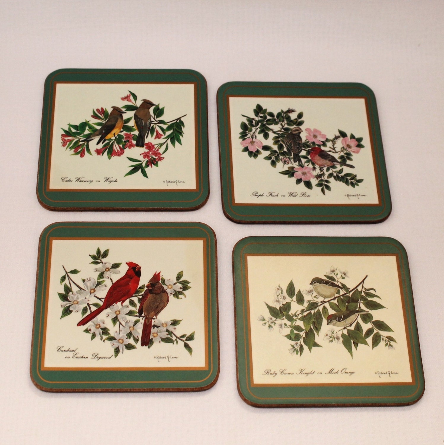 Vintage Pimpernel England Bird and Floral Coasters Set of
