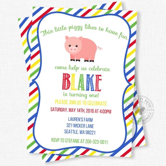 Pig Birthday Invitation Pig Party Invite Boy Birthday