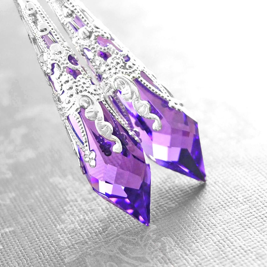 Purple Crystal Earrings Sterling Silver Earrings Swarovski