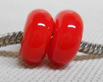 SRA Handmade Lampwork Bead Pair Charm Bracelet Beads Bright Dark Orange