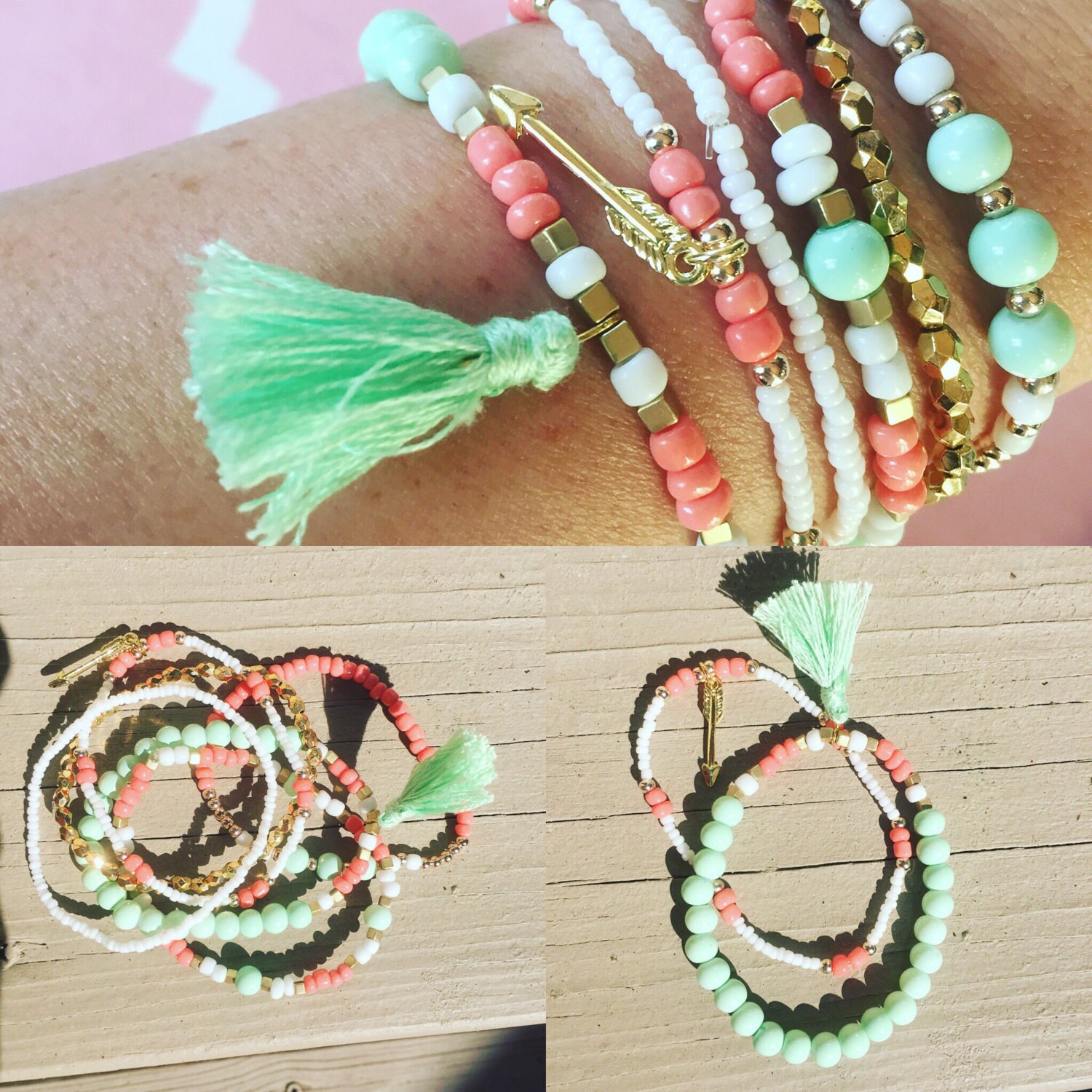 Mint and Coral Bracelets by BrittanyAnndesigns on Etsy