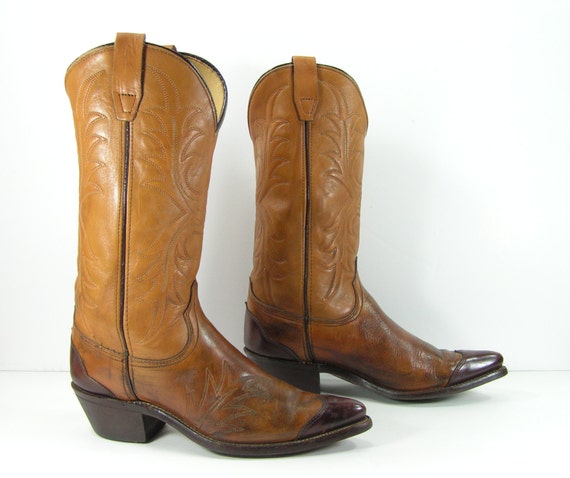 vintage cowboy boots mens 9 D brown wrangler western leather
