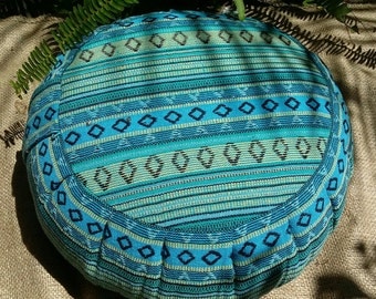 BUCKWHEAT hull Meditation Cushion covered In Exotic Cusco Hasian Woven Cotton