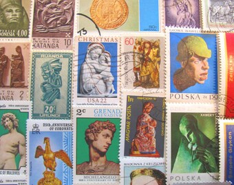 Strike A Pose 50 Statues Vintage Postage Stamps Fine Art Sculptures Pottery Michelangelo Bust Body Scrapbooking Brass US Worldwide Philately