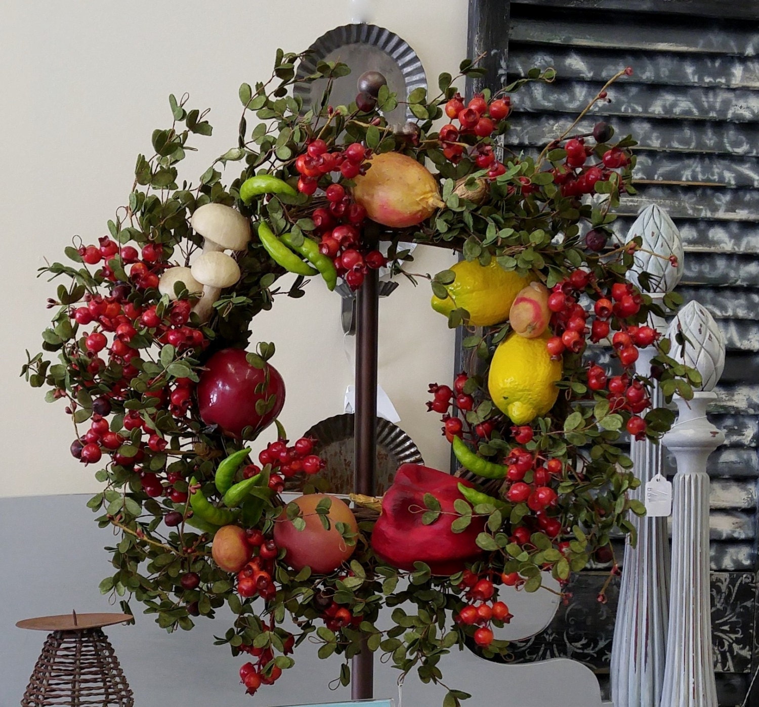 Vintage Inspired Fake Fruit Wreath Large by laughterandlemondrop