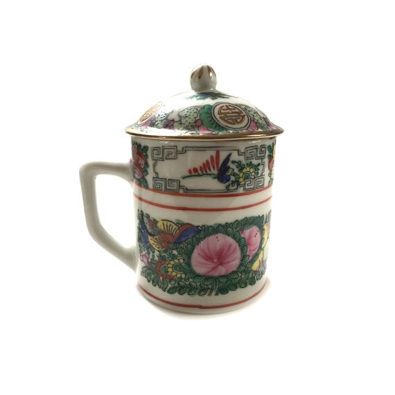 Chinese Porcelain Tea Cup Mug with Steeping Lid Vintage