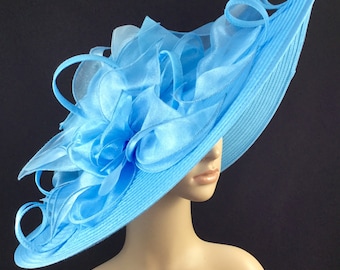 Light Blue Kentucky Derby Hat,Derby Hat,Dress Hat Wedding Hat Wide Brim Hat Tea Party Hat Ascot