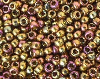 Seed Beads-11/0 Round-459 Gold Lustered Dark Topaz-Toho-16 Grams