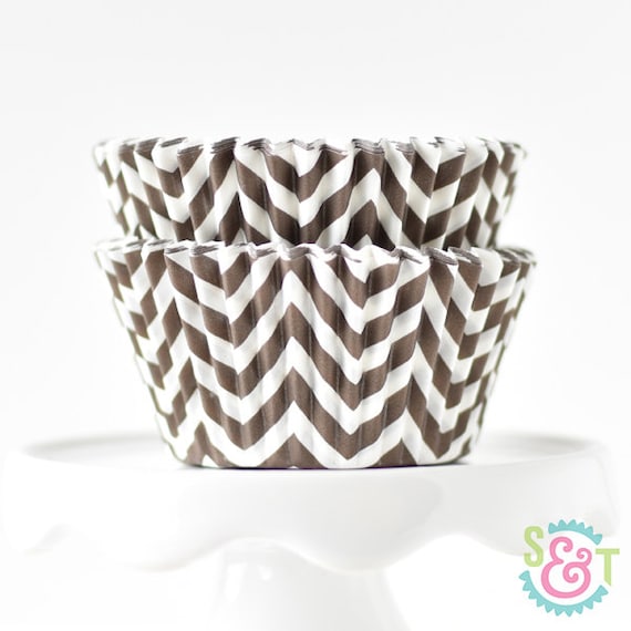 Chevron Brown BakeBright GREASEPROOF Baking Cups Cupcake Liners | ~30 Il_570xn