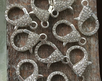 Pave rhinestone extra Large Lobster Claw clasps Platinum Silver color Plated 31mm X 22mm one clasp