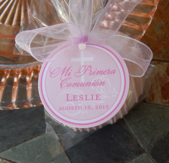 50 - custom Mi Primera Comunion small 1.5" Thank You Favor Tags - for your Cake Pops or Lollipop Favors - Dipped Oreo Cookies - Cross Favors Il_570xn