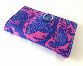 Tea Wallet Tea Bag Wallet - Tea Bag Case Tea Bag Holder - Tea Holder Tea Bag Cozy Tea Bag Organizer - Tula Pink Grandstand in Blue Raspberry