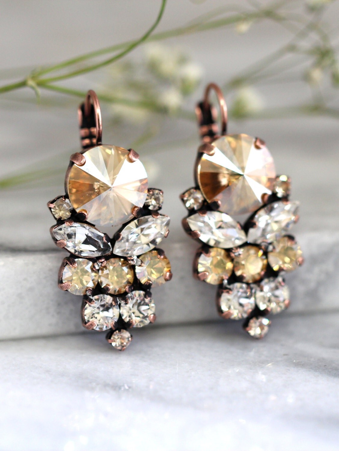 Champagne Earrings Bridal Champagne Earrings Swarovski