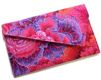 Envelope Fold Over Clutch Purse Wedding Clutch Bridesmaid Gift - Purple Pink Orange Flowers