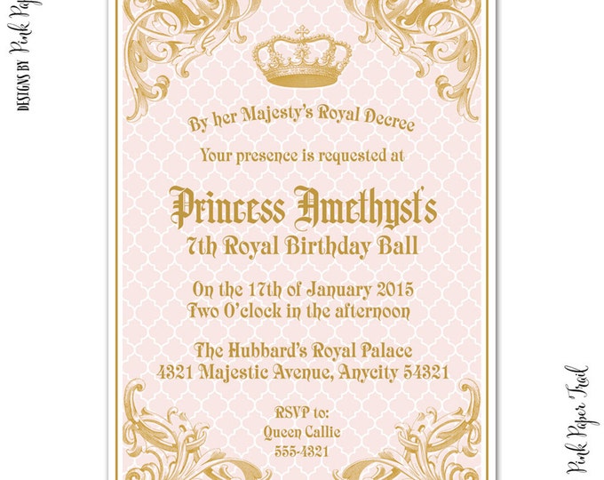 Royal Princess Invitation, I will customize for you, Print your own, Birthday, Bridal Shower, Baby Shower