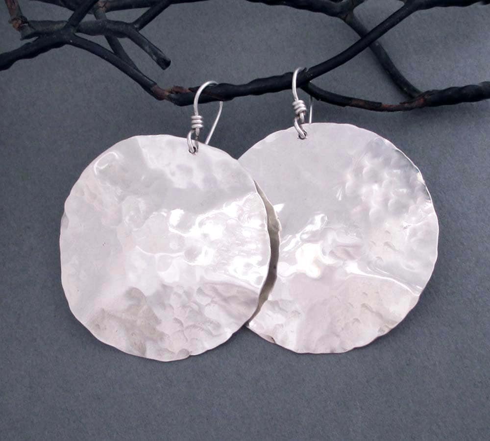 Large Sterling Silver Disc Earrings Round Dangle by SeventhWillow