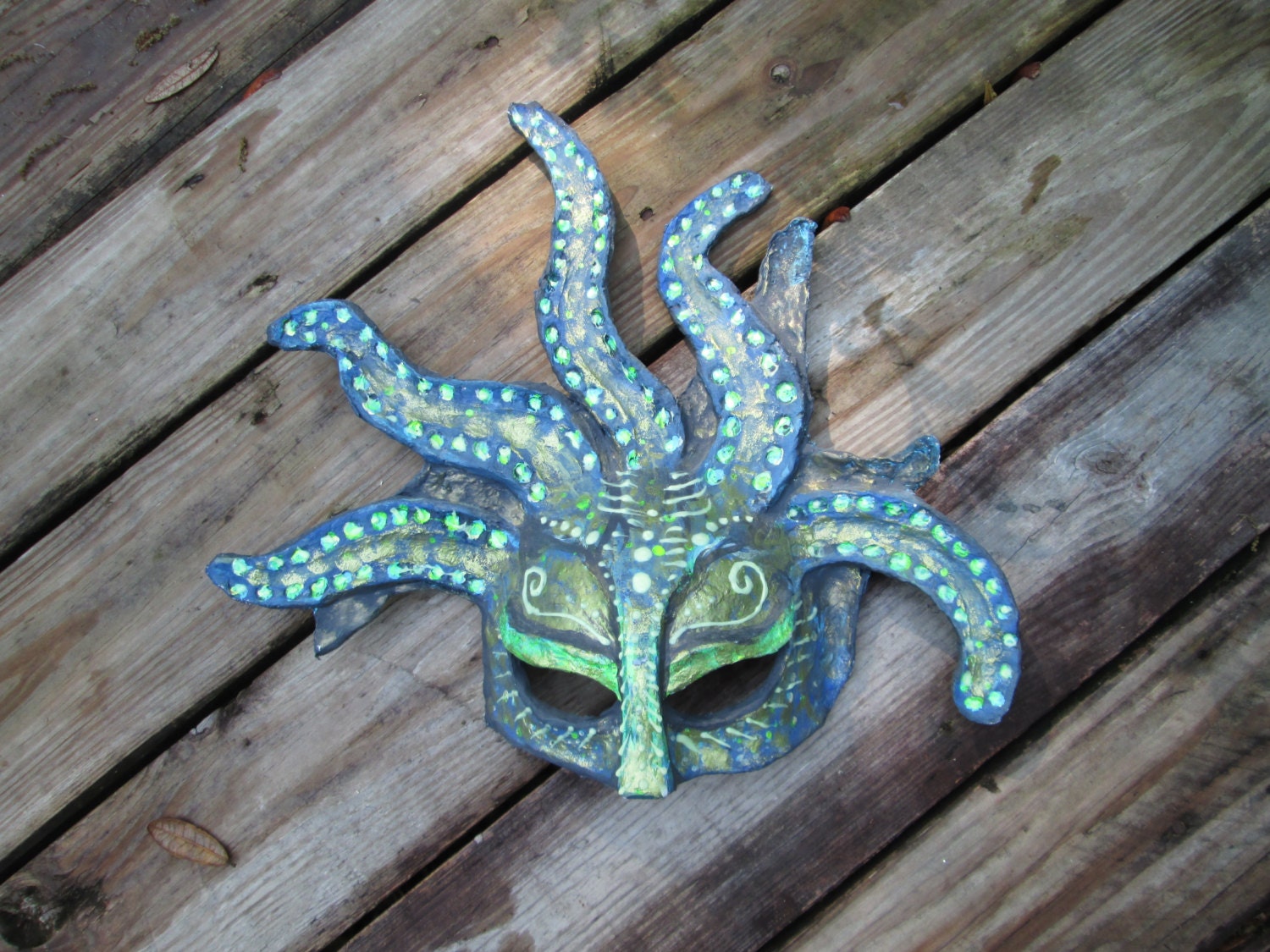 Sea creature mask Glow in the dark green and blue octopus