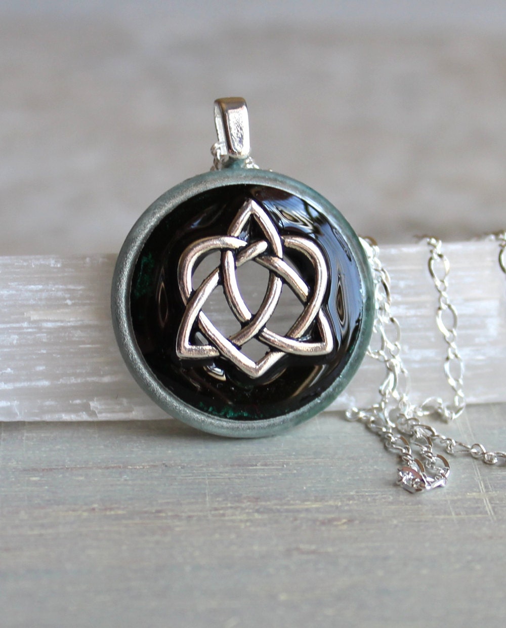 black celtic sister knot necklace heart jewelry triquetra