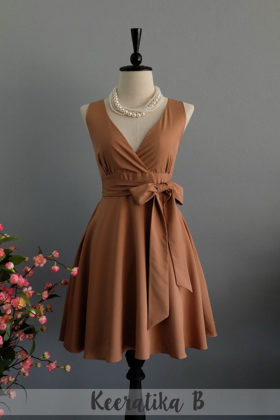 Brown dress brown party dress brown sundress vintage dress