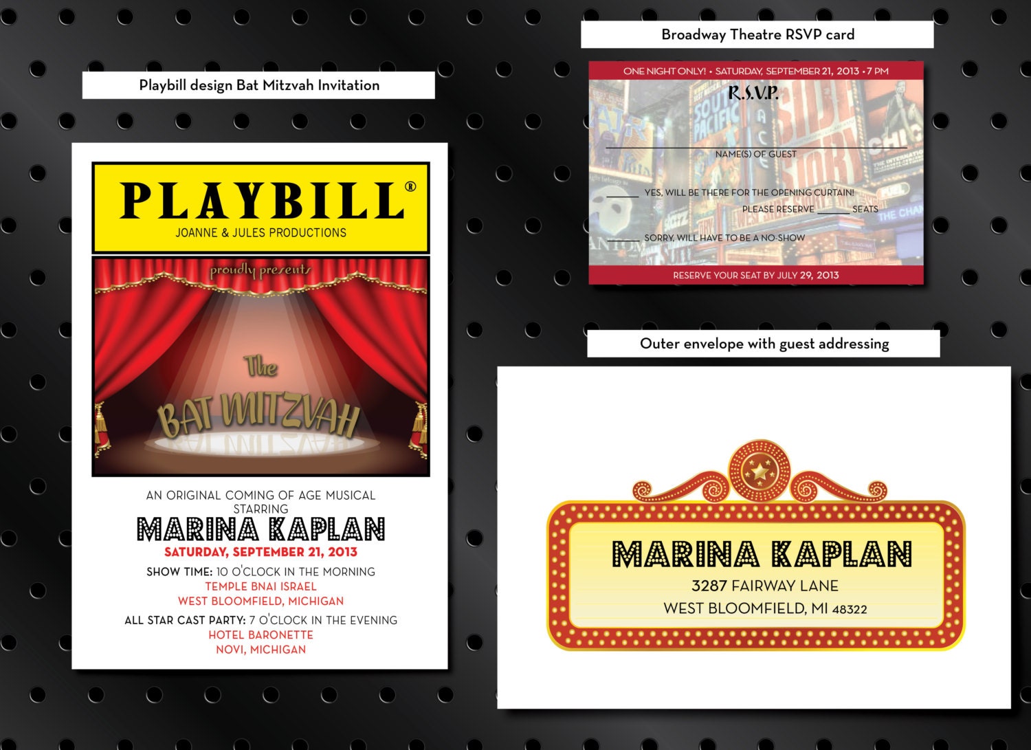 Custom PLAYBILL invitation &amp; RSVP card DEPOSIT Theater Bar or