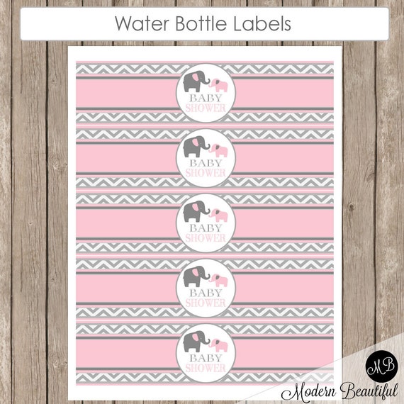 Pink Elephant Water Bottle Baby Shower - Water Bottle Wrap Label - Girl Baby shower Labels pe1 ...