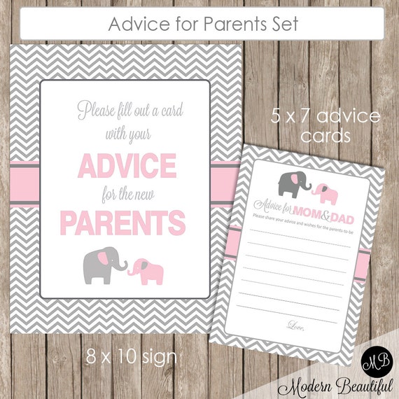 Baby Shower Advice for Mom and Dad Card and Sign in Pink