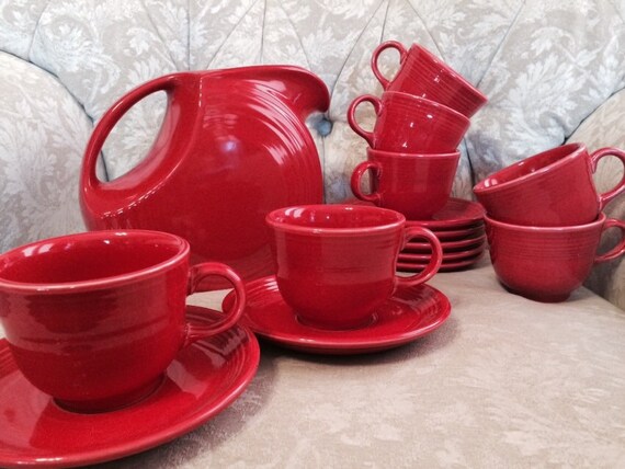 15 Piece Set Of Red Fiestaware Set Fiesta Cups And Saucers