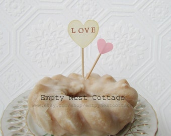 Bridal Shower Cupcake Toppers, Love Cupcake Toppers, Heart Cupcake Toppers, Sweets Table Decor, Food Picks, Donut Picks, Vintage Inspired
