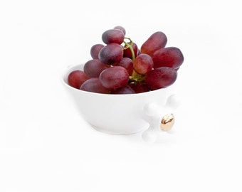 Fruit Bowl, Cereal Bowl, White Ceramic Bowl Decorated with Genuine Gold