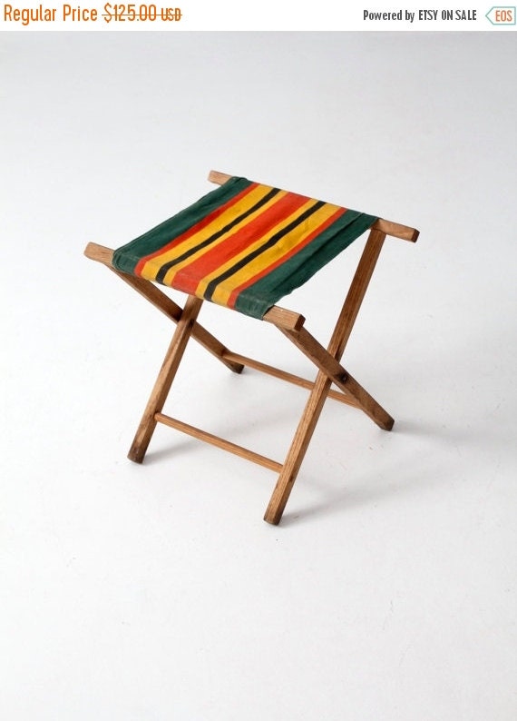 SALE Vintage Camp Stool Striped Canvas Folding Seat By 86home   Il 570xN.988905538 Ry1g 