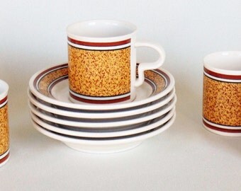 5 Sets Demi Tasse Cups & Saucers Luna Stone Under Glaze Korea
