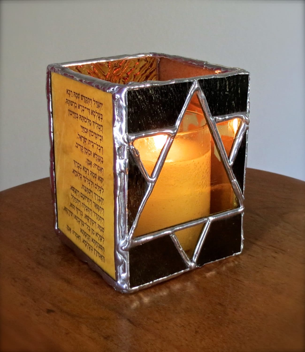Jewish Memorial Yahrzeit Candle Light Holder Gold Flashed