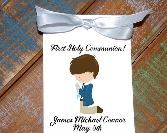 Personalized First Holy Communion Religious Flower Seed Packets Party Favors Baptism Confirmation Little Boy Praying Party Favors Keepsakes