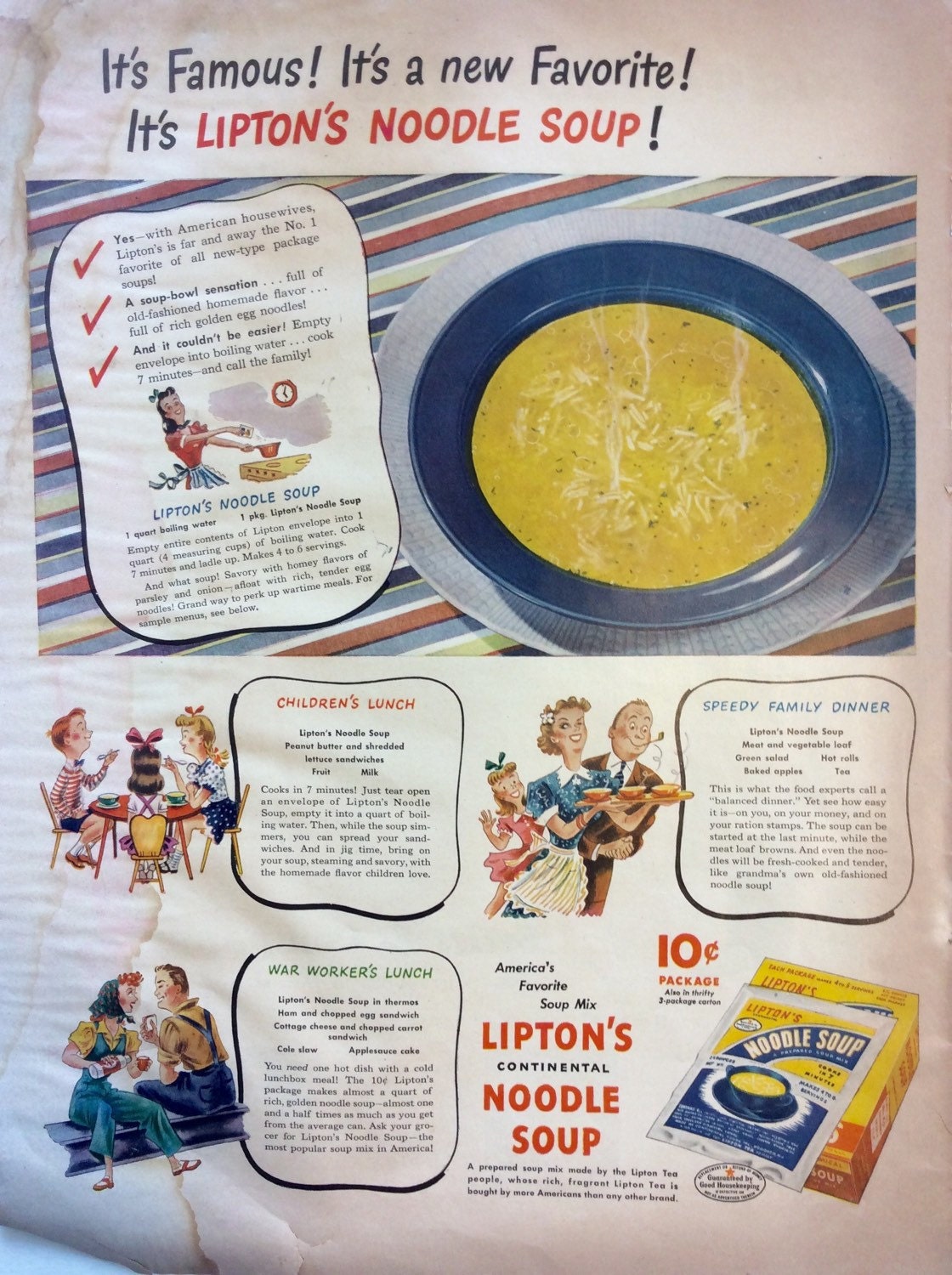 Lipton Soup Ad, Soup Ad, Vintage Lipton Ad, Retro Ad, Old Paper, Soup ...