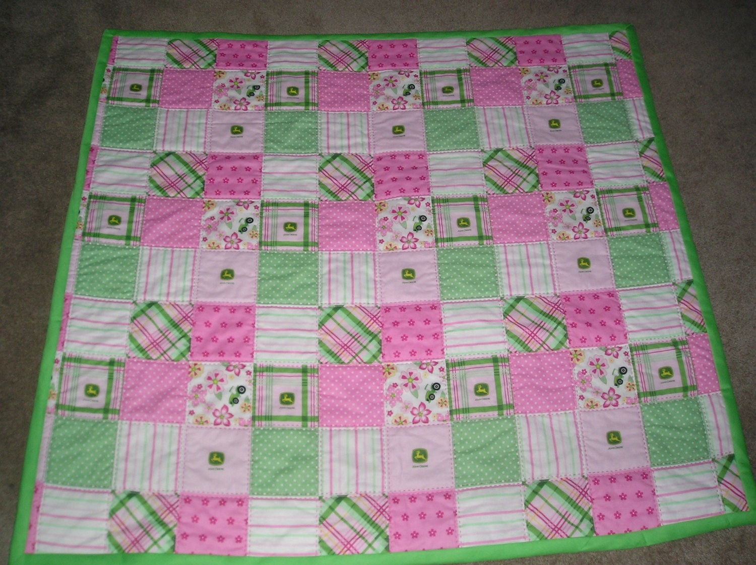 John Deere Baby Quilt Pink