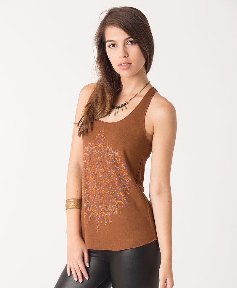 Mandala Tank Top Women Racerback Tank Brown Tank Top by IIISOLIII