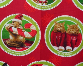 Christmas Pets, Robert Kaufman, Making Spirits Bright, Avanti Press, Cats and Dogs, Christmas Fabric, Red Circles, By the Yard, Chipmunk