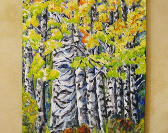 Large aspen tree painting, Original large oil painting on canvas aspen trees