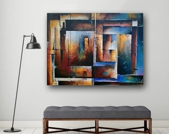 Original Abstract Painting, Huge Painting, Blue Painting on Canvas, Contemporary Wall Art, Multiple Canvas, 48x36 By Heather Day