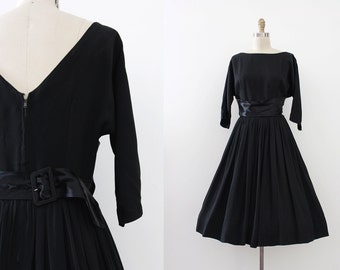 vintage 1950s dress // 50s black evening dress